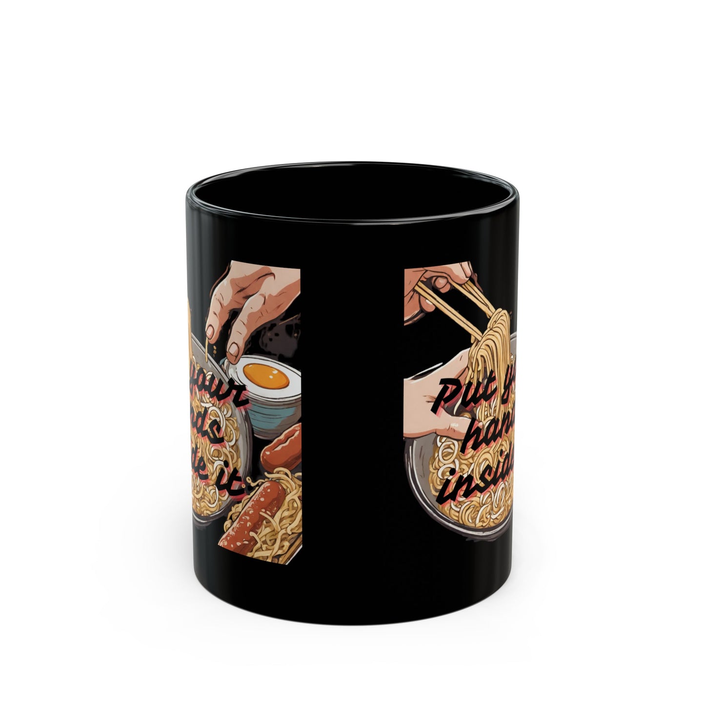 Hands Inside Black Mug 11oz