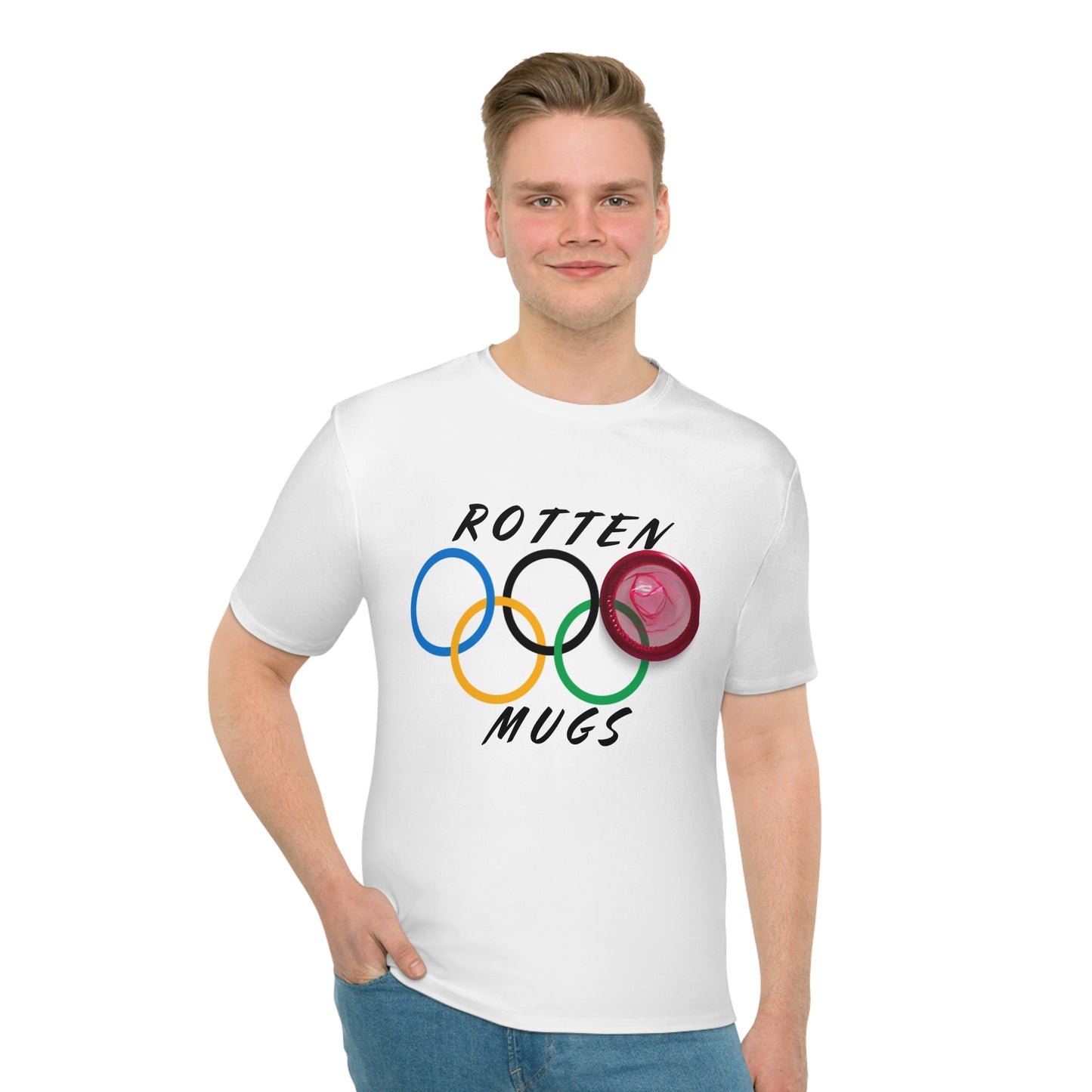 Men's Graphic T-Shirt — 'Rotten Mugs' Olympic Rings Design (LA 28, Explicit Humor)
